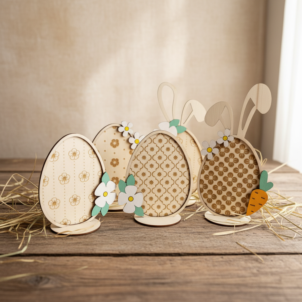 wooden easter decoration cute engraved easter egg with ears easter symbols