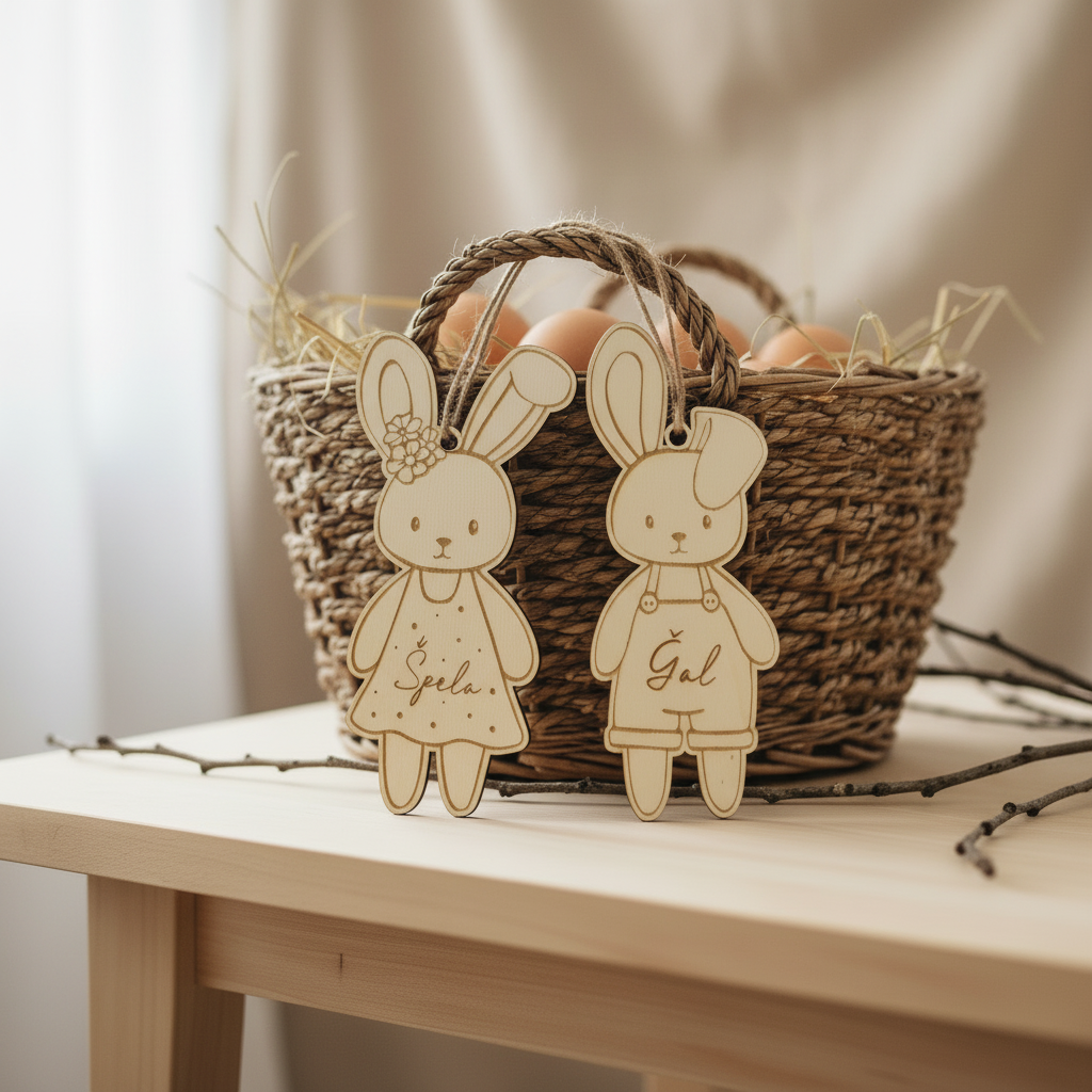 wooden easter decoration cute engraved easter rabbits with long ears boy girl easter symbols