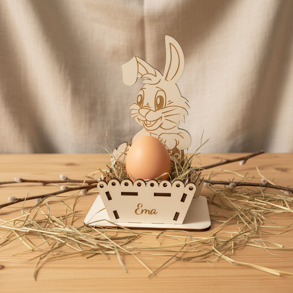 wooden easter decoration cute engraved easter rabbits with egg basket easter symbols