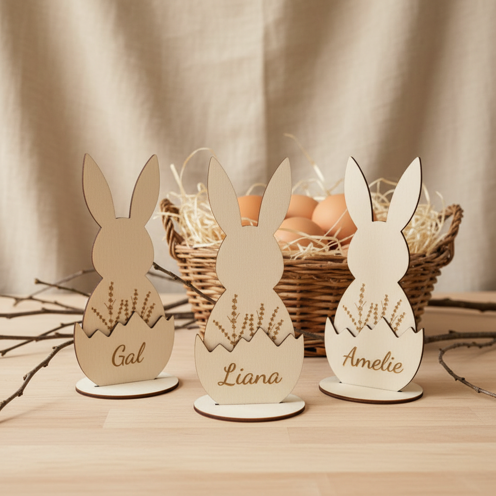 wooden easter decoration cute engraved easter rabbits in egg shell with long ears easter symbols