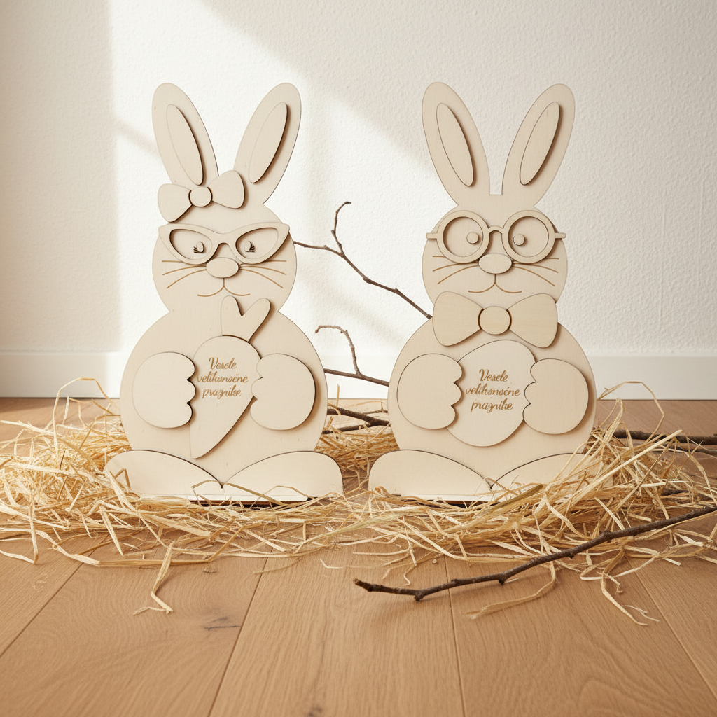 wooden easter decoration cute engraved easter rabbits with long ears easter symbols