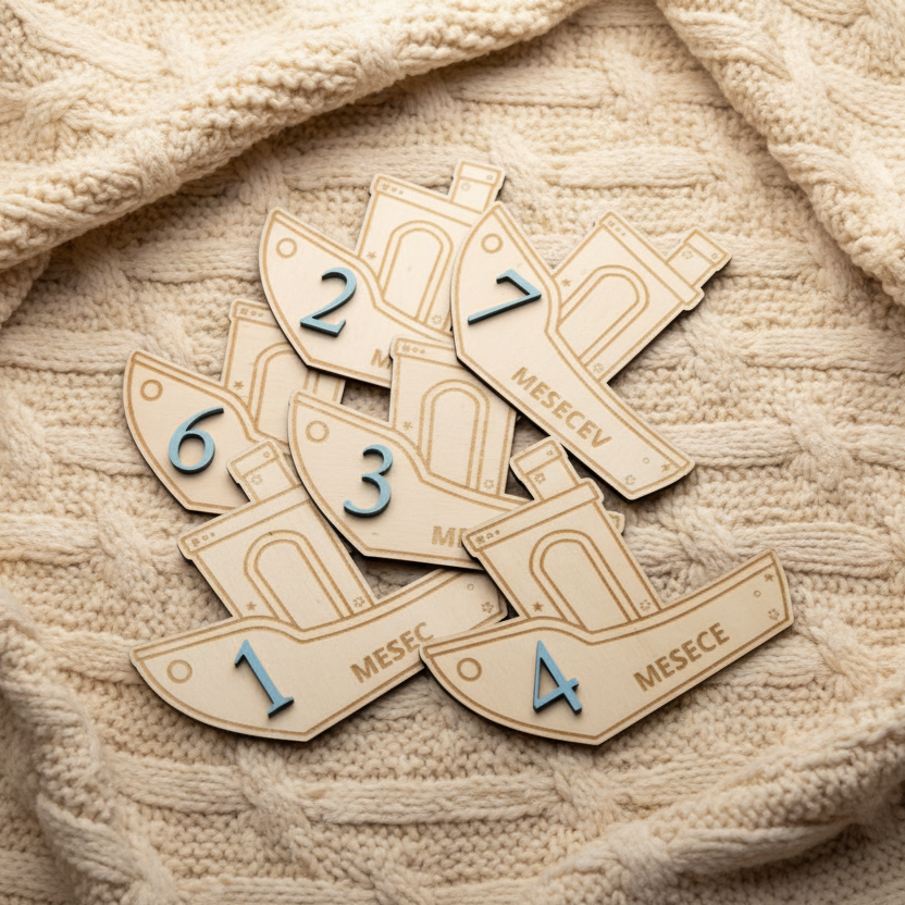 wooden tugboat-shaped-ornament milestone cards baby blue