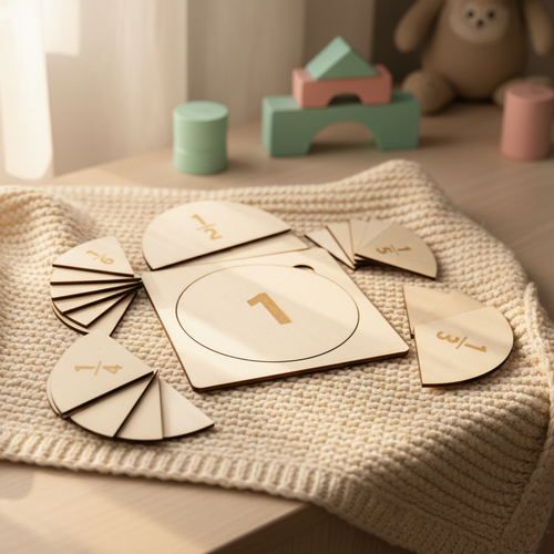 wooden puzzle game cards educational didactic toys parts of whole fractions montessori